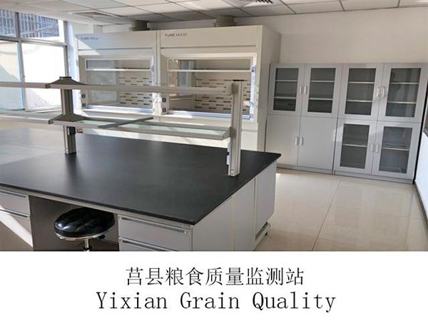 莒縣糧食質(zhì)量監(jiān)測站實(shí)驗(yàn)臺、通風(fēng)柜、邊臺等實(shí)驗(yàn)室家具定做安裝現(xiàn)場